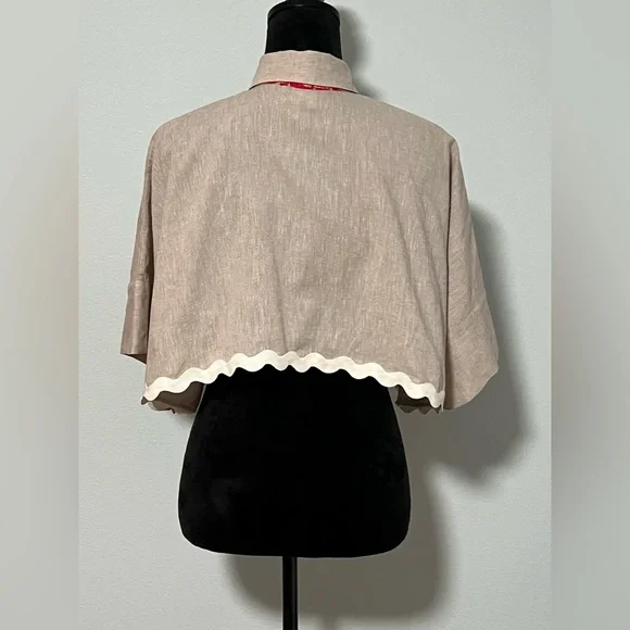 CHRISTIE BROWN Women’s Khaki Short Sleeve Button Down Crop Top - 10